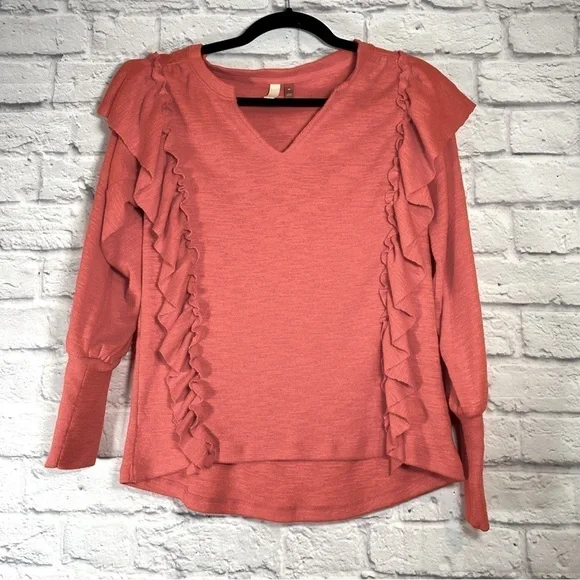 Pilcro Anthropologie Cozy Ruffle Popover Top Bright Red Size XS - Picture 2 of 9
